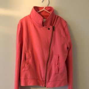 Biker Style Pink Zip-up Sweater